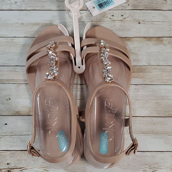 NEW Oka B Norah Sandals Jeweled in‎ Chai Beige Color Size 9 - Picture 2 of 8